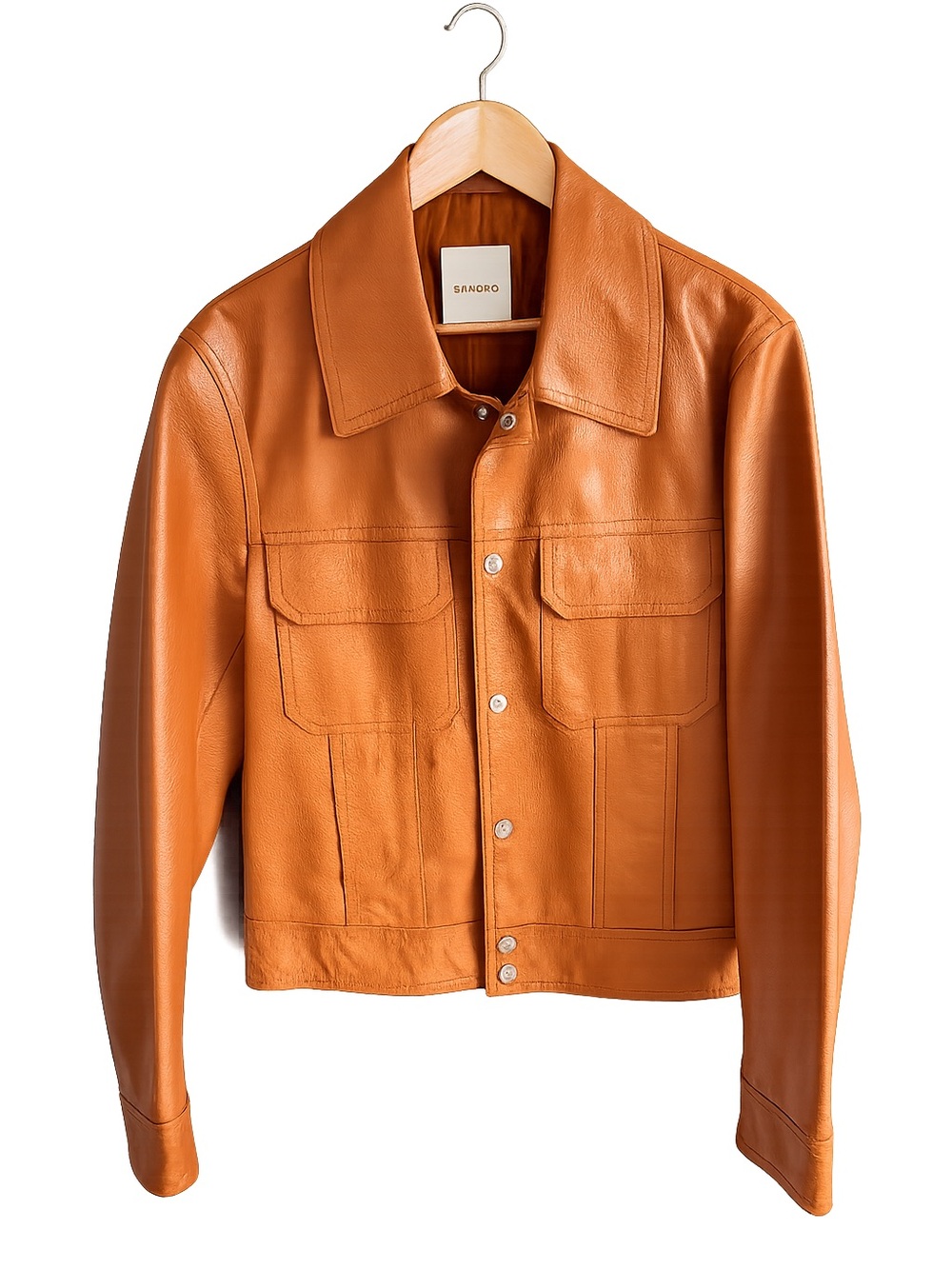 Sandro Men's Cognac Leather Shirt Jacket